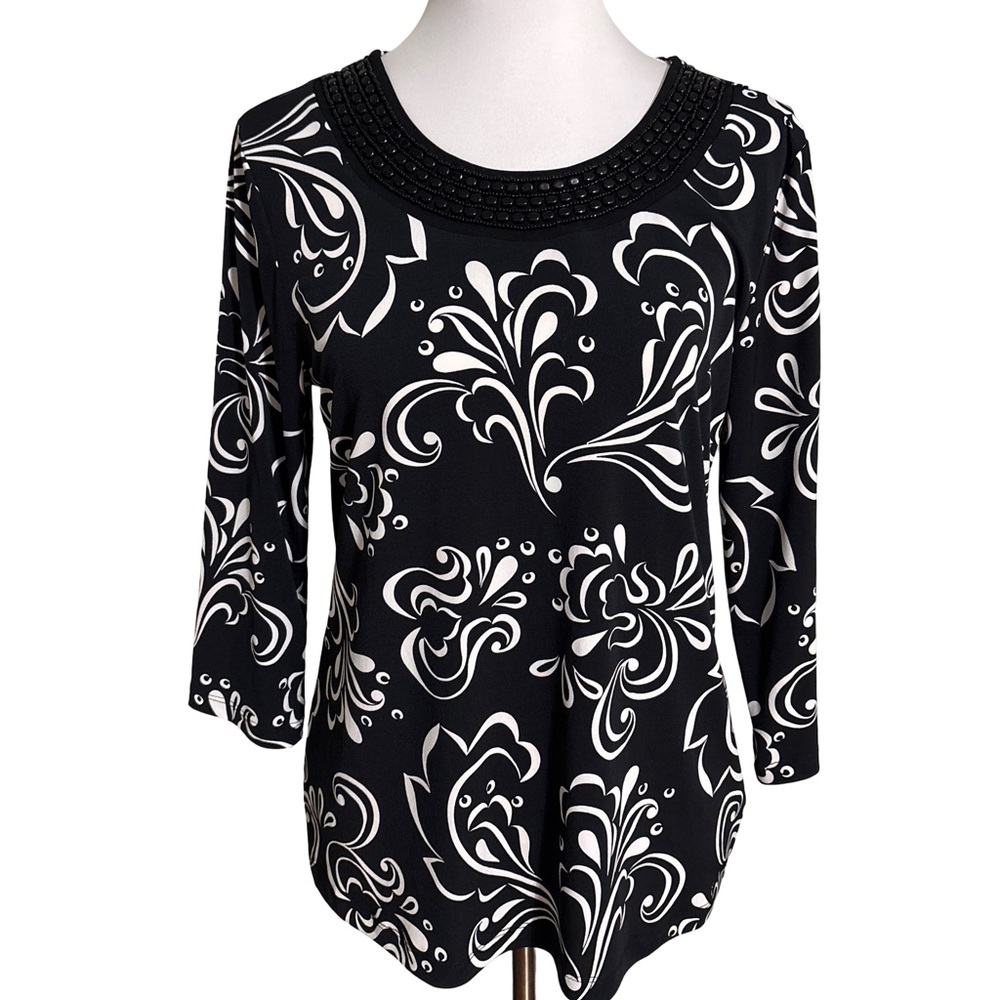 JM Collection Black White Patterned Blouse